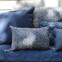 Coussin Indienne 30x45 cm Indigo Fleurs