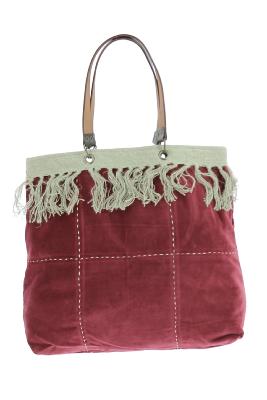 Sac cabas medium BOHO en velours de coton et gros lin - Framboise