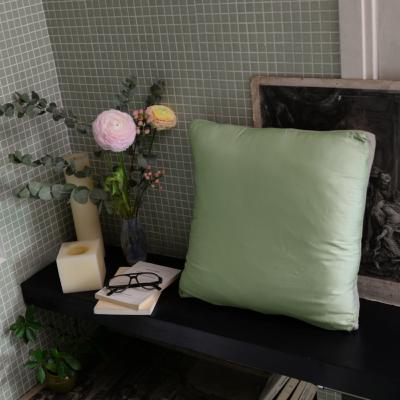 Coussin SOIE, dos en coton imprimé, Bordé lin - Vert