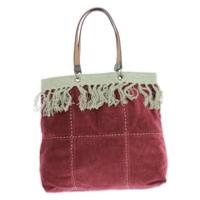 Sac cabas medium BOHO en velours de coton et gros lin - Framboise