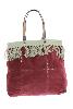 Sac cabas medium BOHO en velours de coton et gros lin - Framboise