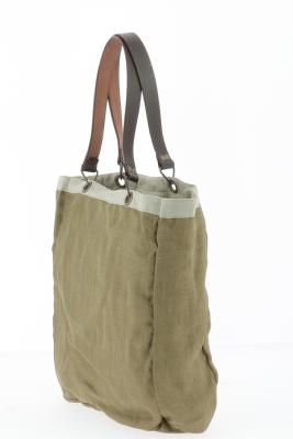 Sac Cabas en lin lavé Bambou - Anses en cuir