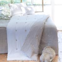 Bout de lit Fortuna en velours de soie et lin -Perle