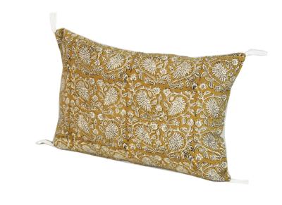 Coussin Indienne 30x45 cm Ocre Fleurs