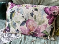 Coussin en velours imprimé FLORA 50x75 cm écru