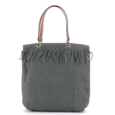 Sac Cabas Médium en lin lavé encre - Anses en cuir