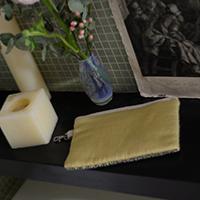 Trousse Plate Large SOIE - Dos en coton imprimé - Tabac