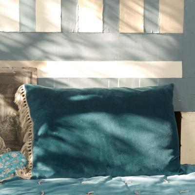 Coussin en velours et coton imprimé Anna 50x75 cm BLEU ORAGE