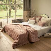 Plaid en velours de coton matelassé Lyric Rose poudre