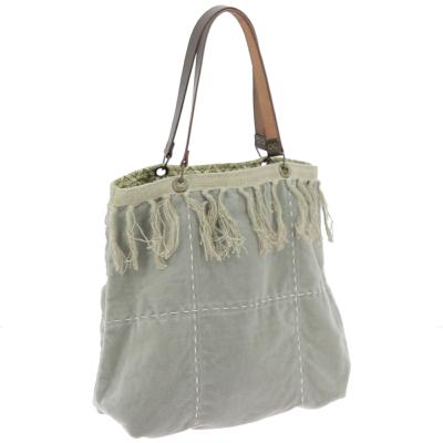 Sac cabas medium BOHO en velours de coton et gros lin - Beige