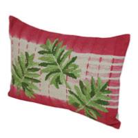 Coussin Brodé en lin Tropical Framboise