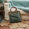 Sac cabas medium BOHO en velours de coton et gros lin - Céladon