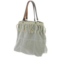 Sac cabas medium BOHO en velours de coton et gros lin - Beige