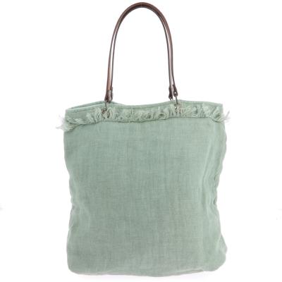 Sac Cabas Médium en lin lavé Céladon - Anses en cuir