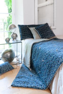 Plaid en velours de coton matelassé ART DECO Indigo