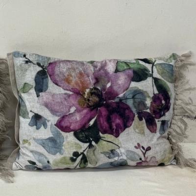 Coussin en velours imprimé FLORA 40x55 cm ECRU