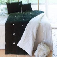 Bout de lit Fortuna en velours de soie et lin - Olive Noire