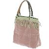 Sac cabas medium BOHO en velours de coton et gros lin - Rose Poudre