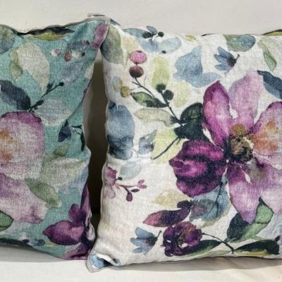 Coussin en velours imprimé FLORA 45x45 cm ECRU