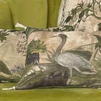 Coussin en lin imprimé et velours avocat COCHIN Bird- 25X35 cm  