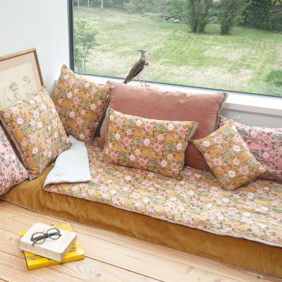 Bout de lit en coton imprimé PENSEE Eté 90x200 cm OCRE