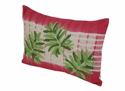 Coussin Brodé en lin Tropical Framboise