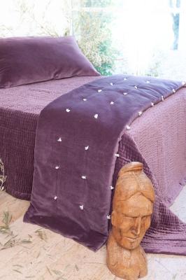 Bout de Lit en velours de coton matelassé Vague Violette