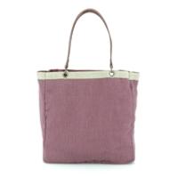 Sac Cabas en lin lavé prune - Anses en cuir