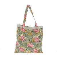 Tote bag en coton imprimé BLOOM 38x40 cm CELADON