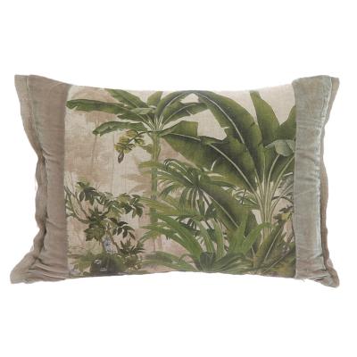 Coussin en lin imprimé et velours COCHIN beige  40x55 cm  