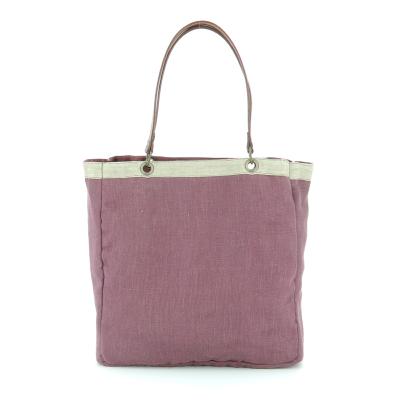 Sac Cabas en lin lavé prune - Anses en cuir