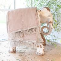 Plaid Fortuna en velours de soie et coton - Beige