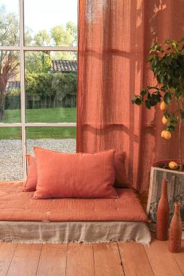 Grand Coussin Etamine en lin lavé 50x75 cm Terracotta