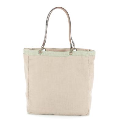 Sac Cabas en lin lavé poudre - Anses en cuir