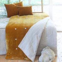 Bout de lit Fortuna en velours de soie et lin - Tabac